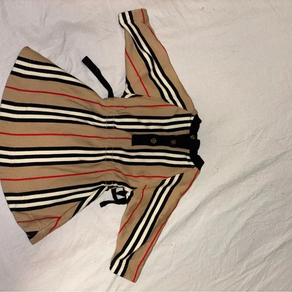 Burberry Beige and Black Striped baby girl dress